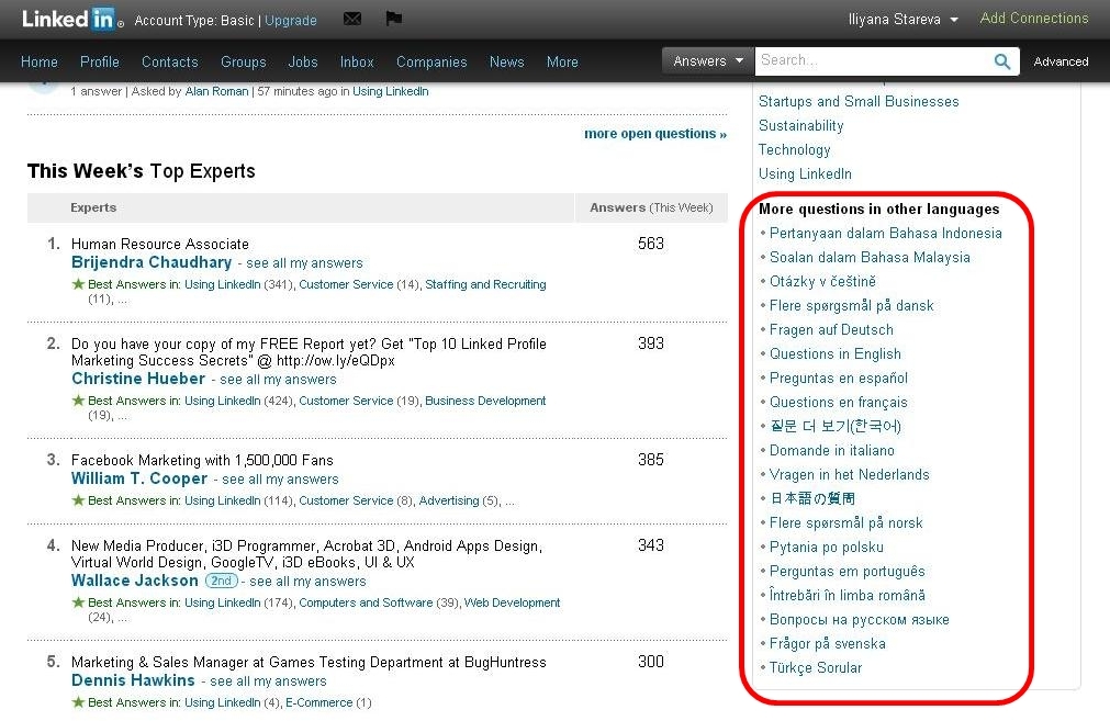LinkedIn answers in other languages