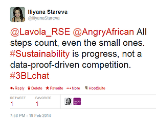 Iliyana in #3BLchat on Twitter