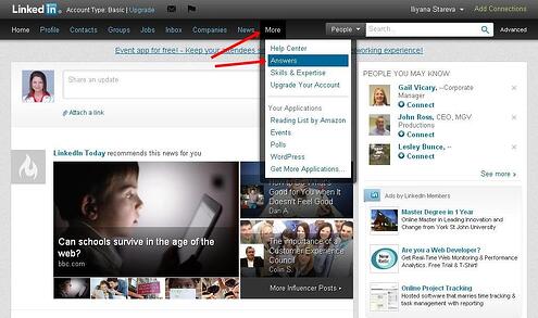 LinkedIn answers from home page