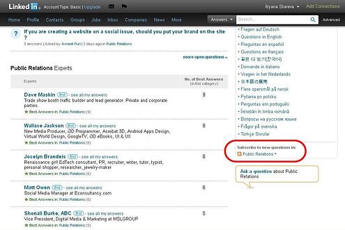 LinkedIn answers RSS subscribe to category