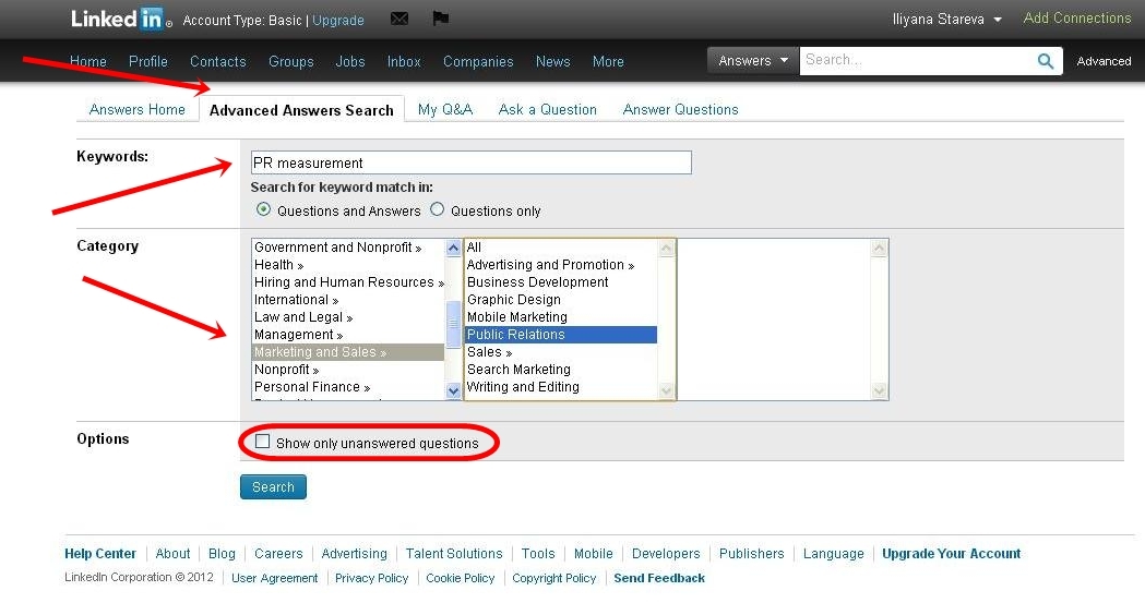 LinkedIn answers advanced search