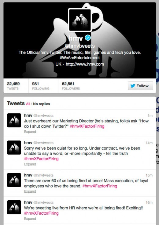 hmv crisis tweets