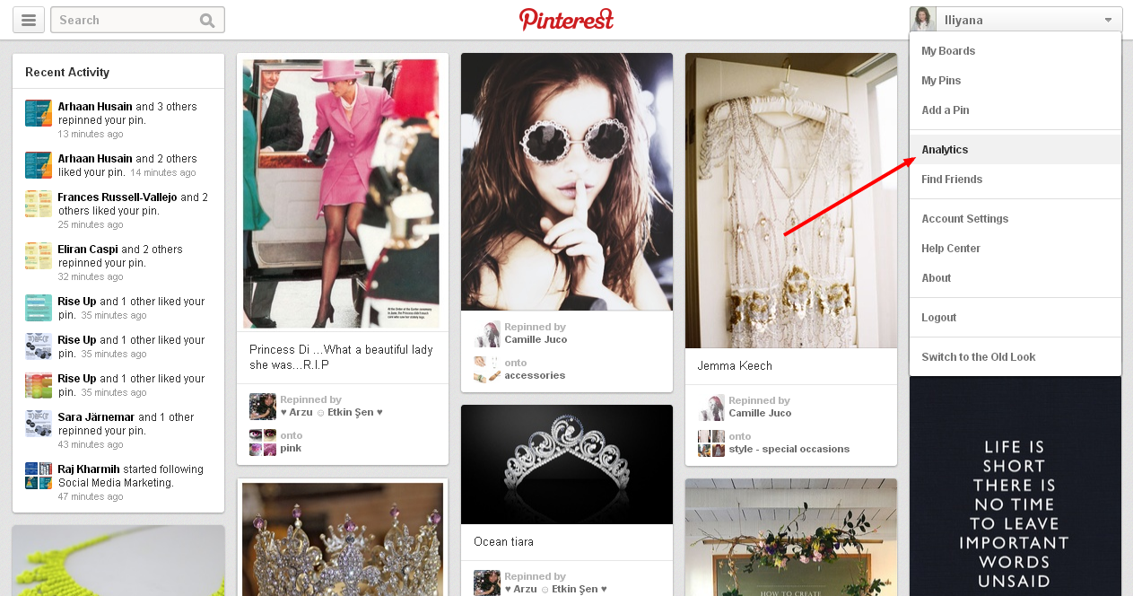 where to find Pinterest web analytics